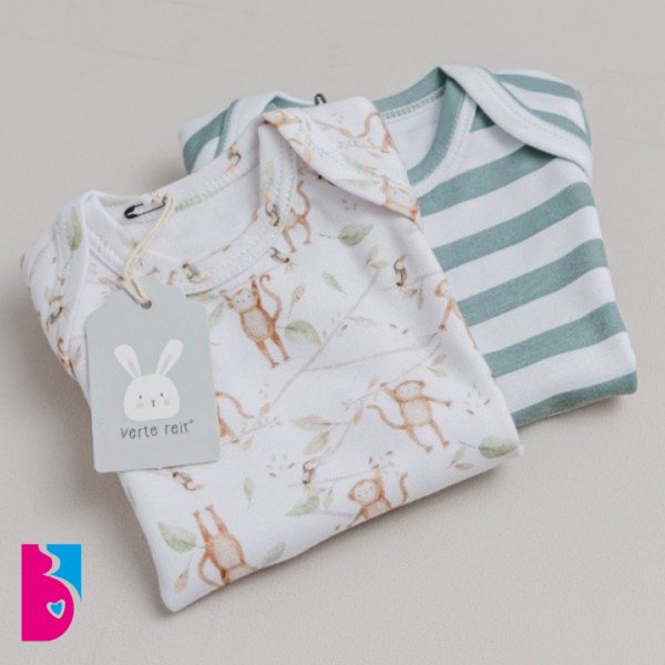 Bi Pack Bodys Mangas Cortas RAYITAS VERDE y MONITOS - Imagen 2